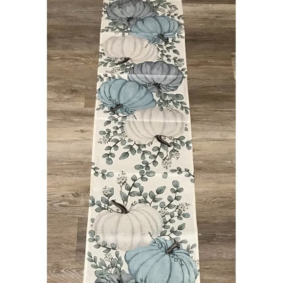 Long Table Runner Fall Decor Pumpkin Farmhouse Thanksgiving Home Decoration Teal - Picture 8 of 9